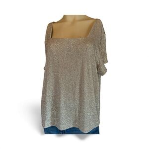Vintage JBS, INC Gold Metallic Square Neck Top with Short Sleeves (341)